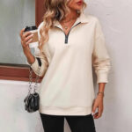 Women’s Half Long-Sleeve Zip Sweatshirt | Fashion Pullover Top