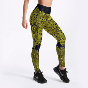 Yellow Gold Mandala Yoga Leggings | Women’s Workout Tights